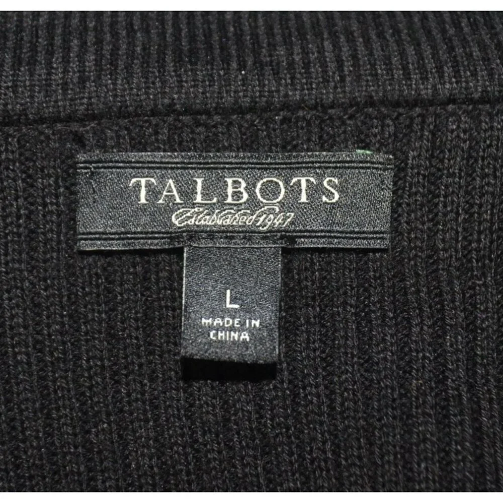 Talbots Black Ruffle Front Button Up V-Neck Ribbed Cardigan Sweater Size L - Picture 7 of 9